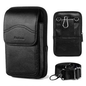 HUAZHIMAO Sac de téléphone pour Homme Mini Sacs à Bandoulière Petit Portefeuille Étui en Cuir Verticale Pochette de Ceinture Sacoche Holster pour iPhone 15 14 13 12 11 Pro Max(Noir) (HZMHIN, neuf)