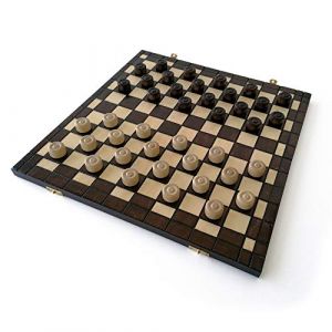 Jeu DE Dames XL - Damier de Taille 40 x 40 cm, Fabrication Artisanale en Bois de Charme Vernis éco-Responsable. Plateau Pliable et Nomade, Rangement Facile, Jeu de Voyage. (Le Délirant, neuf)