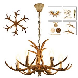 Lampe R&eacute;tro &agrave; 6 T&ecirc;tes en R&eacute;sine - Lustre en Forme de Bois de Cerf - Suspension Vintage - Plafonnier d'Ambiance Avec Ampoule &agrave; Incandescence (PETITSHOP, neuf)