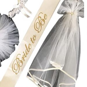 Watreketal Serre Tete,Lot de 3 kits de décorations pour enterrement de vie de jeune fille avec voile court et écharpe blanche pour future mariée (Xuanlang Trading, neuf)