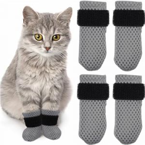 JEYORZY 4 Pièces Bottes Anti-Rayures pour Chat, Chaussures pour Chiens Antidérapant, Housses réglables en Maille antidérapante pour Petits Chiens, Chien Protection des Pattes de Chat-Gris-M (Wacicy EU, neuf)