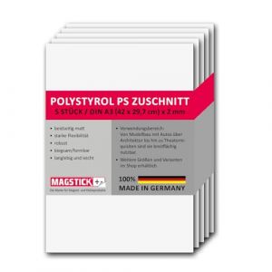 Set de 5 plaques de polystyrène blanches I DIN A3 plaques rigides en plastique PS découpes I 29,7 x 42 cm I épaisseur 2 mm I pour modélisme architecture DIY I mag266 (easydruck24, neuf)