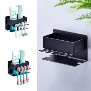 WAYASI Porte Brosse à Dents Mural, Support Brosse a Dent Electrique, Support Brosse a Dent Rangement, Pot Brosse à Dent Salle De Bain, Support Brossette, Support De Dentifrice (Noir) (TRAZON, neuf)