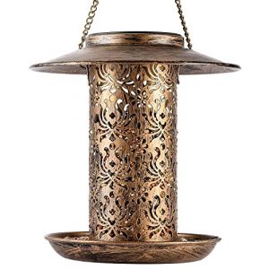 HOUSESAPP Mangeoire solaire pour oiseaux &agrave; suspendre &agrave; l'ext&eacute;rieur, mangeoire &agrave; oiseaux sauvages en m&eacute;tal pour cardinaux, lanterne solaire de jardin avec crochet en S comme id&eacute;e cadeau pour les (HousesApp, neuf)
