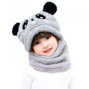 Bonnet unisexe pour b&eacute;b&eacute; gar&ccedil;on et fille de 2 &agrave; 5 ans, bonnet d'hiver en polaire mignon panda, chaud, bonnet, &eacute;charpe, &eacute;charpe pour tout-petit, panda gris (PTNKUIIY, neuf)
