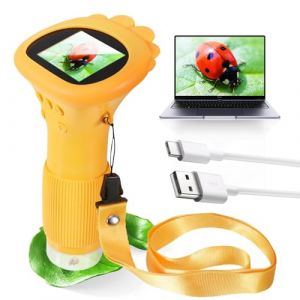 Microscope Enfant, Microscopes Portable Enfant, avec écran IPS 2,0", Microscope numérique, écran 200X, Port USB vers PC, Jaune de Poche (很大个商贸, neuf)