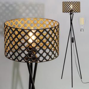 Osasy Lampadaire Tr&eacute;pied LED avec Abat-Jour Ajour&eacute;, Style Industriel Vintage, Dimmable avec Interrupteur Rotatif, Luminaire sur Pied pour Salon (New-GO, neuf)