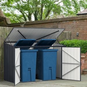 COSTWAY Abri de Jardin en Métal Galvanisé 1,9 M³, Cabane de Jardin Exterieur avec Double Porte Verrouillable, Couvercle Rabattable, Vérin à Gaz Hydraulique, Cache Poubelle pour Vélo, Outils (FDS GmbH, neuf)