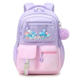 Amythe Sac &agrave; Dos pour Fille CP CE1 CE2 CM1 CM2 | Cartable Fille Primaire Ergonomique avec Bandes R&eacute;fl&eacute;chissantes, Sac &agrave; Dos Enfant de Loisir 20L, D&eacute;corations Mignones, Rose-Violet (Amythe, neuf)