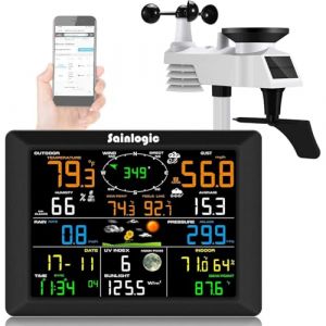 Sainlogic Station Météo Professionnelle WiFi, Station Météo Sans Fil avec Écran de 8,3", Pluviomètre et Anémomètre, Prévisions Météo, Wunderground (Sainlogic-EU, neuf)
