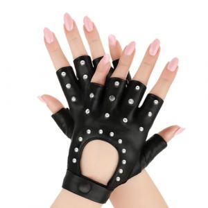 Huybaa Mitaine Cuir, Mitaines Homme, 1 Paire Sans Doigts en Cuir, Élégants Gants Punk Sans Doigts Femme pour Halloween Femmes Filles Cosplay Performance (Noir) (Elysian Ventures Korlatolt Felelossegu Tarsasag, neuf)
