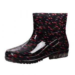Bottes de pluie en caoutchouc pour femmes - mod&egrave;le &agrave; pois imperm&eacute;ables - bottes de jardin - confort antid&eacute;rapant - chaussures d'eau durables et &eacute;l&eacute;gantes - bottes de marche confortables, Rose allum&eacute;e (phugahg, neuf)