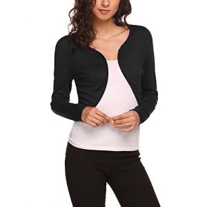 Hotouch Boléro Femme Cardigan Court Festif Manches Longues Veste Boléro pour Robe Élégant Ouvert Devant Cardigan Décontracté Top A_Noir XXL (Hotouch Store, neuf)