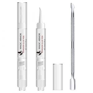 Stylo dissolvant de colle &agrave; ongles 5ml x 2, pour enlever les ongles press&eacute;s, ne convient pas pour la couche de base du vernis &agrave; ongles en gel, retrait facile et rapide, avec repousse-cuticules (MagicArmor Beauty, neuf)