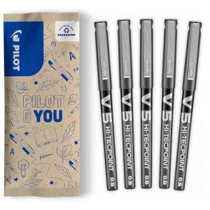 PILOT - Lot de 5 V5 - Stylos Roller à Encre Liquide à Pointe Fine pour une Écriture Fluide et Précise - Séchage rapide, ne fuit pas - Noir - Pointe Fine (0,5mm) (PAPETERIE DU COLLEGE, neuf)