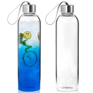 Asfrode Lot de 2 bouteilles en verre de 1 litre - Gourde esthétique - Bouteille en verre de 1 l - Avec bouchon aspect acier inoxydable - Pour sport, extérieur, école, université, vélo, bureau, gym (XULAI LIMITED, neuf)