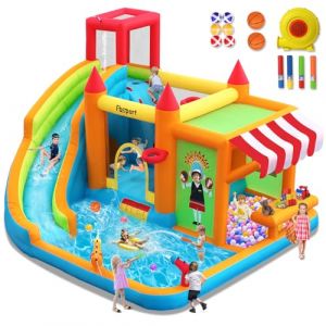 FBSPORT château Gonflable Enfant avec souffleur Aire de Jeux Gonflable Adulte Grand château Gonflable Piscine Meilleur Cadeau de Vacances/d'anniversaire pour Les Enfants 424 ×388 ×238 CM (Yoyikty, neuf)