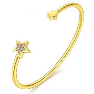 Dada Gioielli - Bracelet femme rigide tr&egrave;fle &eacute;toile coeur avec zircons brillants id&eacute;e cadeau pour elle, Unica, Acier inoxydable (&Eacute;toile Or) (Dada Gioielli, neuf)