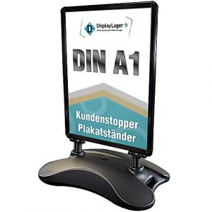 DisplayLager - A1 Porte-Affiche Noir, 2x panneaux avant avec antireflet (APET), bilatéral, résistant aux intempéries, pied en robuste/chevalet trottoir aluminium panneau d’affichage (Displaylager, neuf)