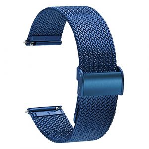 TStrap Montre Bracelet Maille Milanaise - Bracelets de Montre Remplacement &agrave; D&eacute;gagement Rapide pour Hommes Femmes - Bracelet de Montre Intelligente Acier Inoxydable M&eacute;tal Bleu - 16mm 18mm 20mm 22mm (EElife-UK, neuf)