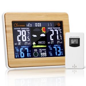 Deepboom Station Météo sans Fil, Station Meteo Interieur Exterieur sans Fil, Thermomètre Intérieur avec Capteur LED Ecran Rétro-éclairage Horloge Numérique Alarme Affichage Heure Date Jour (Bios) (LURNOFY-FR, neuf)