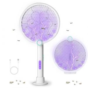 PATEMZON Raquette Moustique Electrique Détachable, Raquette Electrique Insectes 4000V, 2 en 1 USB Rechargeable Tapette à Mouches Electrique avec Base et Lampe UV Anti Moustique, 1200mAh (Passionor Trade Kft., neuf)
