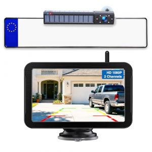 PARKVISION Cam&eacute;ra de recul Solaire sans Fil, cam&eacute;ra arri&egrave;re avec &eacute;cran FHD 5", Batterie Rechargeable de 5000 mAh, Cam&eacute;ras de recul pour Voiture, Aide au stationnement DIY cam&eacute;ra de stationnement (PARKVISION-FR, neuf)