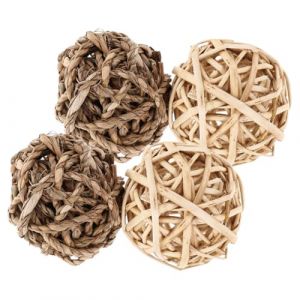 CVUTOVO Lot De 4 Boules &agrave; M&acirc;cher en Paille Naturelle, Jouets De Dentition pour Petits Animaux, Taille Moyenne, Divertissement pour Lapins, Hamsters, Cochons d'Inde Et Chinchillas en Cage (Hujiatec, neuf)