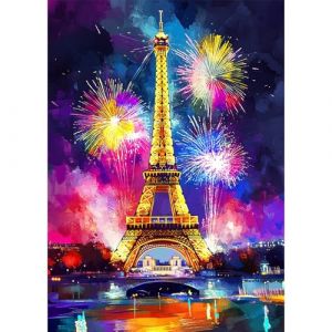 Bowetile DIY Diamond Painting Art Kits Paysage, Kits de Peinture Diamant Tour Eiffel pour Adultes, Tableaux Brod&eacute;s Strass de Paysage Nocturne pour D&eacute;butants, D&eacute;coration Murale pour la Maison 30x40 cm (Bowetile Direct, neuf)