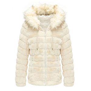 Giolshon Veste Polaire Double Face en Fausse Fourrure pour Femme, Le Manteau Matelass&eacute; L&eacute;ger &agrave; Capuche Avec col en Fourrure 19225 Blanc S (GIOLSHON, neuf)