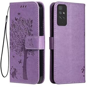 Topme &Eacute;tui en Cuir pour Redmi 10 / Redmi 10 2022 (6.5" inches), [ Coque Housse de T&eacute;l&eacute;phone Style Motif Chat Et Arbre] - Violet Clair (topme, neuf)