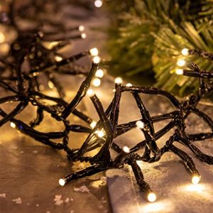 Hellum Guirlande LED extérieure Cluster I 1,14 m 144 LED guirlande cluster blanc chaud avec minuterie I 8 fonctions guirlande alimentée par courant pour intérieur et extérieur I avec câble 578461 (Hellum Direkt, neuf)