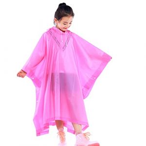 Imperm&eacute;able Poncho Pluie Enfant, R&eacute;utilisable EVA Manteau de Pluie avec Capuchon Boutons pour Gar&ccedil;ons Filles, Pliable Transparent Cape de Pluie pour L'&eacute;cole Voyage Randonn&eacute;e Cyclisme (Rose Rouge) (hasmerce, neuf)