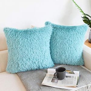 NordECO HOME Lot de 2 Housse de Coussin Fourrure Moelleux Doux en Peluche Coussins Carré Décoratif pour Salon Canapé Chambre Voiture 45x45 Bleu Clair (NORDECO DECOR-EU, neuf)