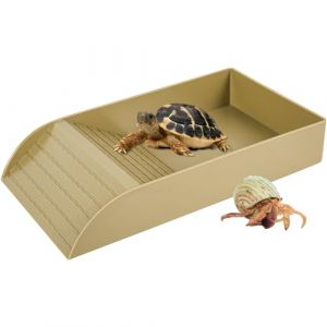 IXTIX Accessoire Tortue avec Rampe d'escalade, Gamelle Reptile Baignoire pour Tortue, Accessoire de Cage d'Aquarium pour Tortue, Serpent, Lézard, Amphibien Reptiles, Marron, 30,5 x 14,8 x 5,8 cm (Jerelyfly, neuf)