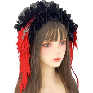 Ornement de cheveux gothique avec broderie en dentelle d&eacute;licate et pendentif croix branch&eacute;e gothique bandeau en dentelle pour costume bandeau ruban noir avec croix (guangzhoutiehukejiyouxiangongsi, neuf)