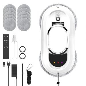 Robot Nettoyeur Vitres, 5600Pa Robot Laveur de Vitre Automatique avec 3 Modes de Nettoyage, Syst&egrave;me de S&eacute;curit&eacute;, T&eacute;l&eacute;commande, Navigation Intelligente, 10 Chiffons pour Toutes Les Surfaces Lisses (CALUTOIU STORE S.R.L., neuf)