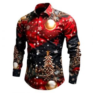 Chemise de Noel Homme Manches Longues Rouge Tee Shirt 3D Imprimer Pull de Noel Moche Cadeaux No&euml;l Chic Chemisette Mode Vetement sans Repassage Grande Taille (YINYUAN（Livraison en 5 &agrave; 8 jours), neuf)