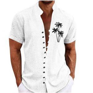 kuiazelit Chemise d'&eacute;t&eacute; pour homme, col montant, chemise &agrave; manches courtes en coton et lin, chemises d&eacute;contract&eacute;es pour hommes, chemise d'&eacute;t&eacute; surdimensionn&eacute;e, chemise vintage &agrave; manches courtes pour (XianYYang, neuf)