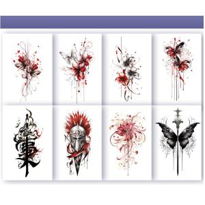 ARYU 8 PièCes Autocollants De Tatouage De Fleur De Bana Rouge Pour Les Femmes ImperméAbles Et Durables Autocollants De Cuisse De Bras De Fleur D'Hommes 11.4 * 21 Cm (XCTT, neuf)