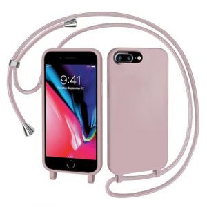 AOMYKE Coque pour iPhone 6 Plus/iPhone 7 Plus/iPhone 8 Plus avec Cordon, Collier Étui Silicone Liquide avec Tour de Cou Lanière en Corde Souple TPU Antichoc Housse - Rose (AOMYKE, neuf)