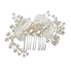 FRCOLOR Peigne &agrave; Pour Cheveux De Mari&eacute;e Et Accessoire De Coiffure &Eacute;l&eacute;gant Pour Et Occasions Sp&eacute;ciales Couleur Blanche Et Argent&eacute;e (Laners, neuf)