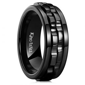 King Will Bague spinner pour hommes avec design de rouage noir, en acier inoxydable, 2 rouages, bague fidget pour la gestion du stress, taille de mariage cool 69.7 (22.2) (Xin Wei Fashion Co., Ltd, neuf)