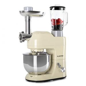 Klarstein Robot Patissier Multifonctions, Batteur sur Socle, Bol 5L, Robot Cuisine 1800W, Blender 1.5L, Robot Multifonction Petrin Boulangerie, Hachoir à Viande, Batteur Electrique Cuisine, 6 Vitesses (Klarstein France, neuf)