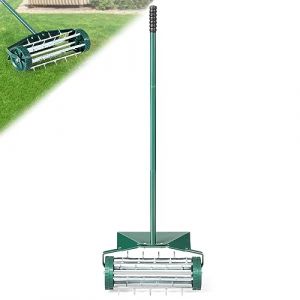 COSTWAY Aérateur à Gazon Roulant de 46 cm, Scarificateur Manuel à Pointes Rotatives avec Large Écran de Protection Longue Poignée pour Pelouse Gazon Jardin 46 x 15 x 127 cm, Vert (FDS GmbH, neuf)