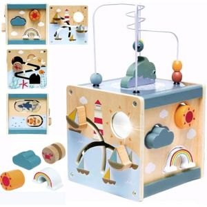 Maycoly 6-en-1 Cube d’Activités en Bois, Centre éducatif avec Labyrinthe de Perles et tri, Montessori bébé Jouet Cadeau pour Enfants de 1 et 2 3 Ans (Maycoly, neuf)