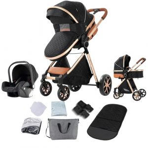 Magic ZC Poussette 3 en 1, Pousette Trio avec Conception Portable Pliable en Un Clic, Poussette Combinée avec Réversible Bidirectionnelle, Pousette Bebe avec Accessoires (V9 Black) (Magic ZC Brand Store, neuf)