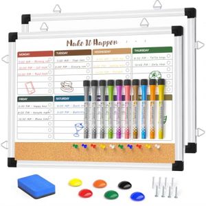 Marsrock Tableau effa&ccedil;able &agrave; sec hebdomadaire et tableau en li&egrave;ge pour mur, tableau blanc double face effa&ccedil;able &agrave; sec &agrave; suspendre, tableau blanc double face avec cadre en aluminium pour planification (MARSROCK, neuf)