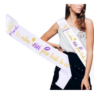 Écharpe Mariée Drôle "Même Zizi Pour Toute La Vie" + Badge Humour Future Mariée EVJF – Accessoires Enterrement de Vie de Jeune Fille – Cadeau Future Mariée (femme) (WEIKAYHOME, neuf)