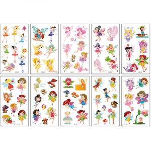 Autocollant De Tatouage De Fée De Fleur De Papillon, Autocollant De Tatouage De Dessin Animé De Fleur Mignonne Colorée (PEKNUX, neuf)
